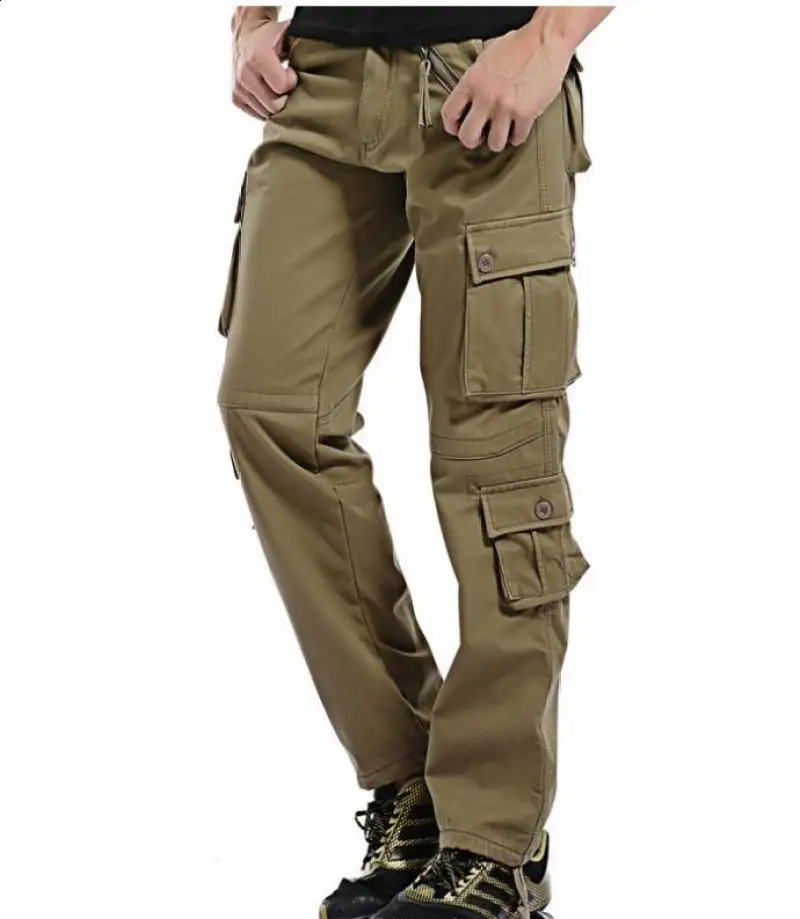 Mens Winter Pants Thick Warm Cargo Casual Wool Pocket Fur Trouser Plus Size Brushed Fashion Loose Running Work Clothes for Men 240821