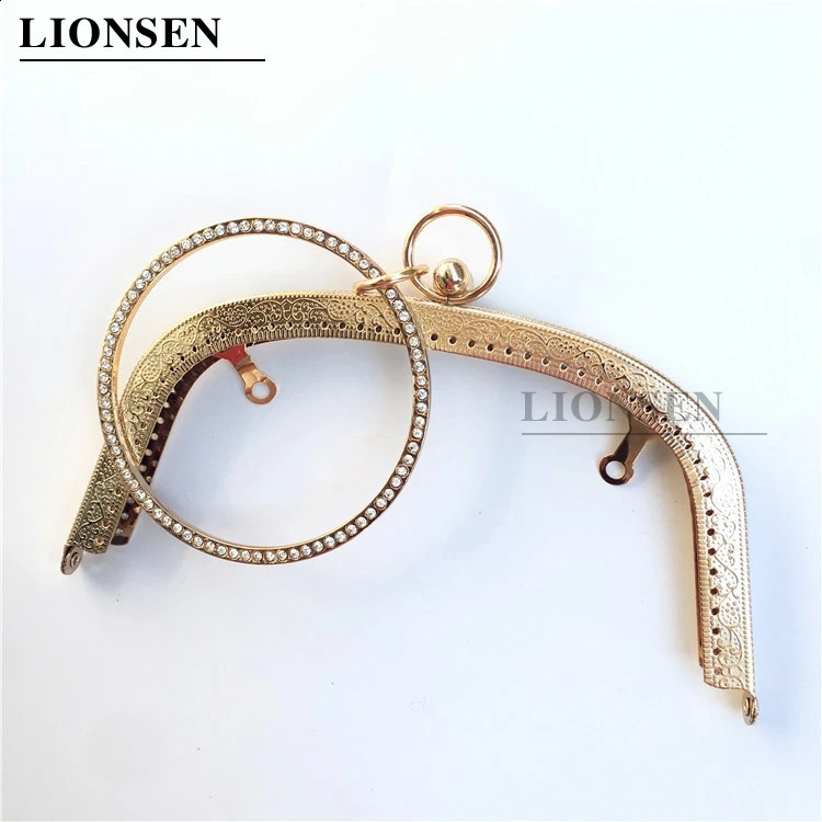 Lion 1 piece 18.5CM crystal ring metal wallet frame handle clutch bag accessories DIY kissing buckle lock embossed handbag hardware 240821