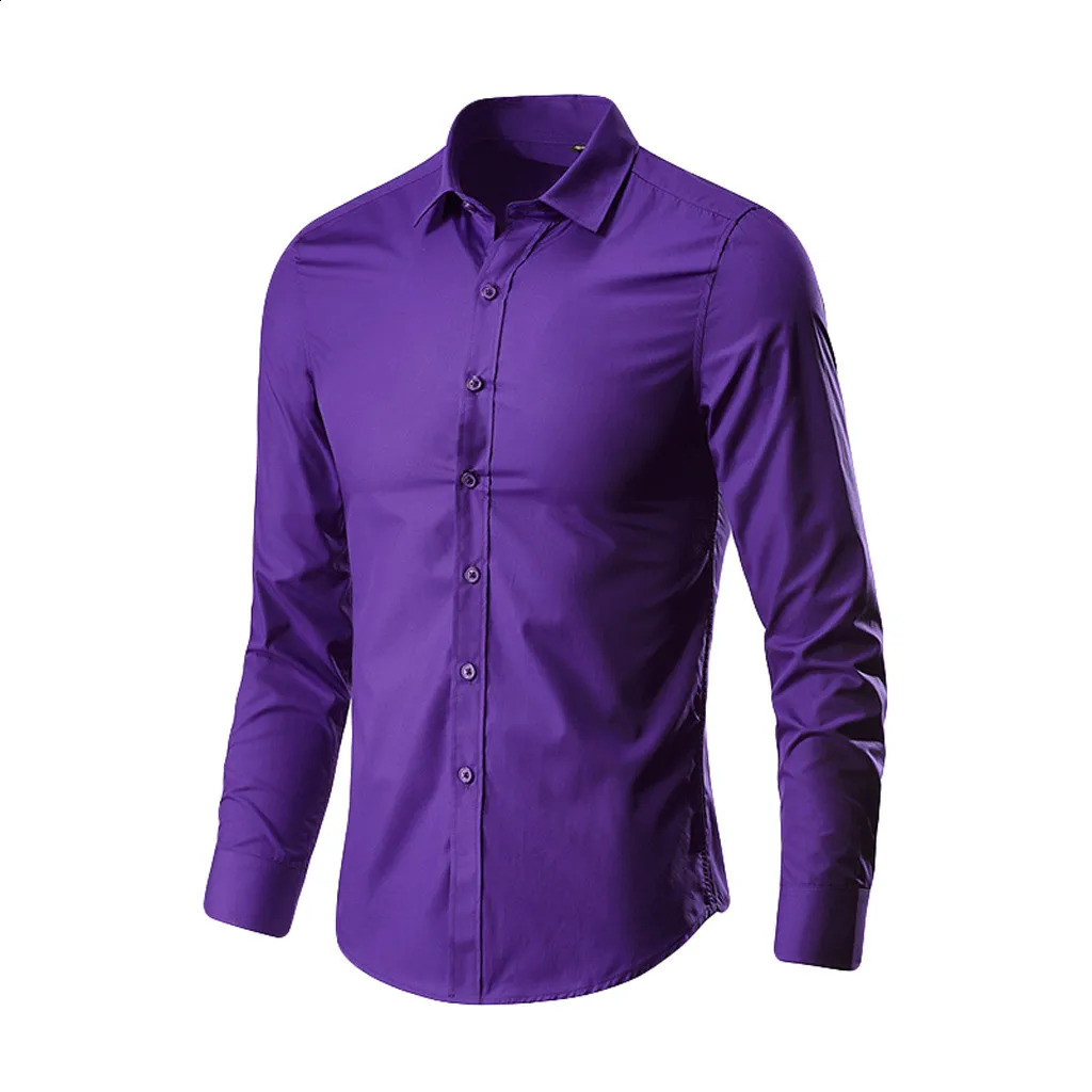 Mens Fashion Business Leisure Lapel Color Long-sleeved Shirt Top Blouse 240822