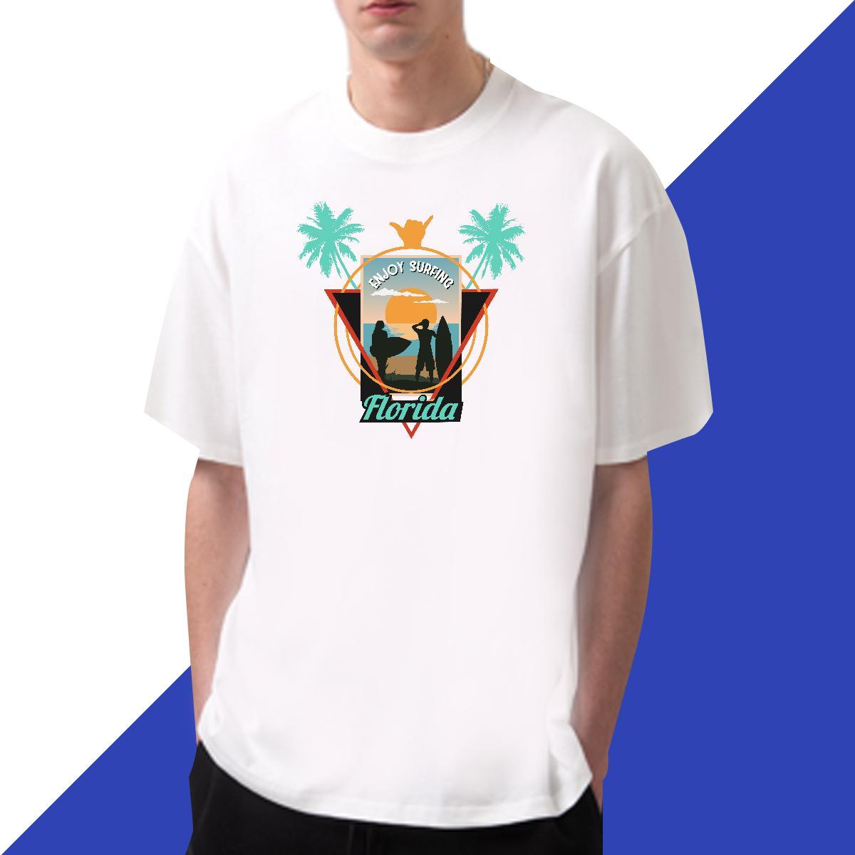Brand Men Clothes T-Shirt Casual Beach 230g Pure Cotton Plus Size Cartoon O Neck Short Sleeves wave T-Shirts 2024 Summer Clothings