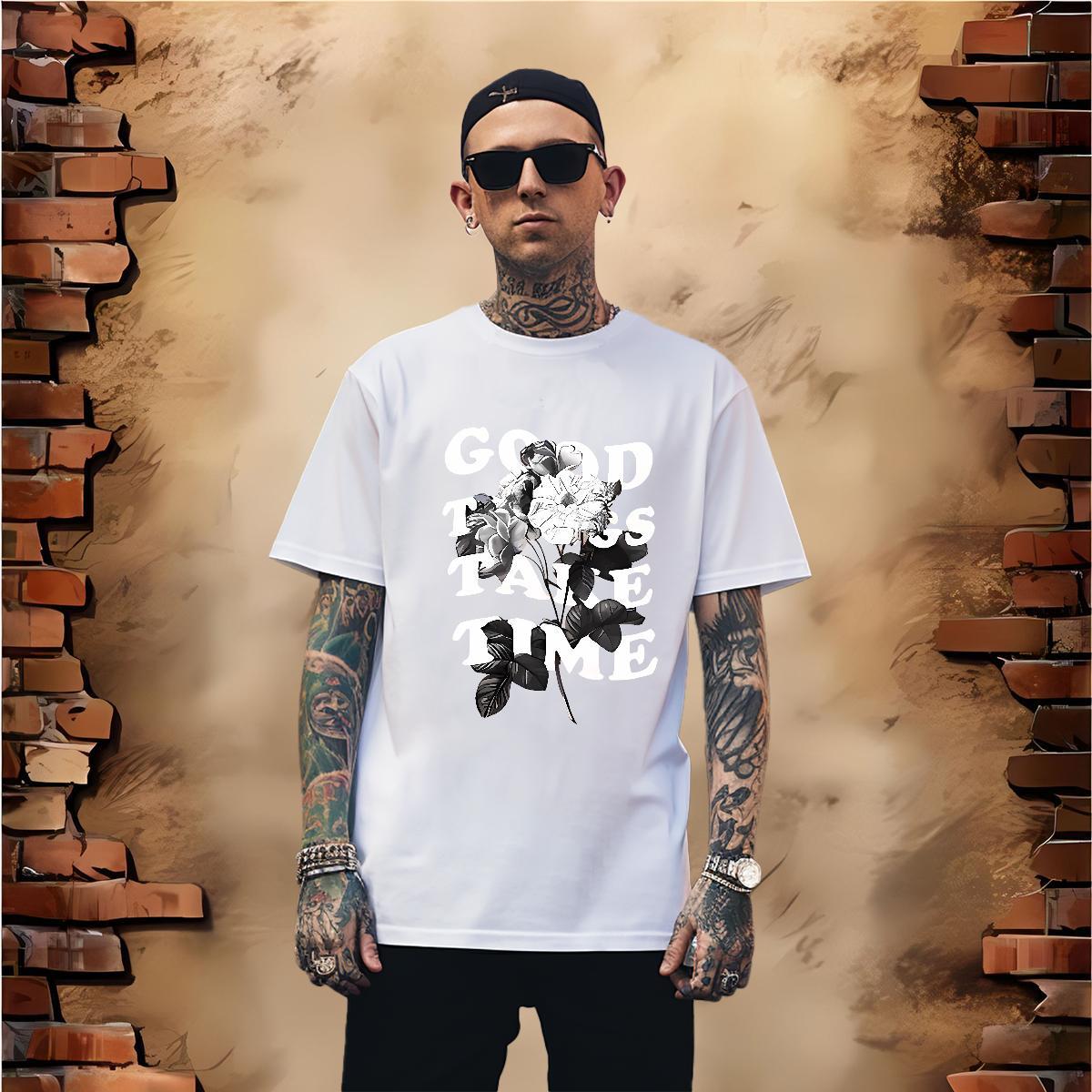 Comfortable flower T Shirt For Man Home Outdoor Tshirt for Man Woman 230g Cotton Fashion Casual Breathable Crew Neck DIY Logo Oversized Polos