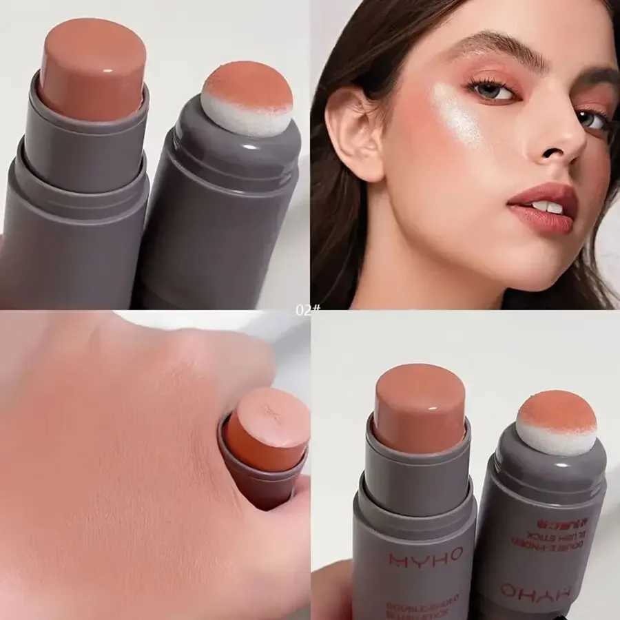 Double Head Sponge Monochrome Powder Ber Lip and Cheek Dual-use Durable Matte Natural Rouge Powder Ber Stick Light NaturXJ241225