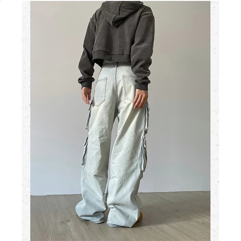 Women Blue Jeans Hip Hop Strtwear High Waist American Wide Leg Pants Y2K Style Female Winter Straight Trousers Z260313