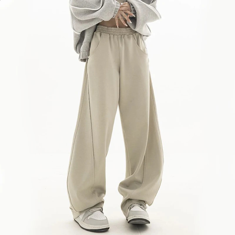 Zoki Fashion Bf Oversize Sweatpants Streetwear High Waist Women Loose Y2K Wide Leg Pants Korean Vintage Pockets Casual Trousers 240821
