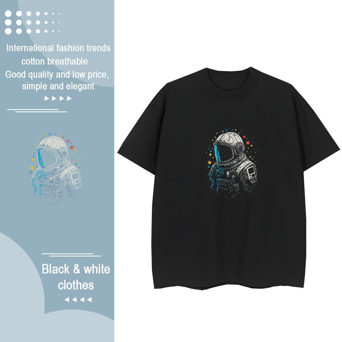 Free Shipping Womens Tshirts 230g Cotton universe Daily Outfit Women T Shirts Round Neck Short Sleeve Floral Print Clothings