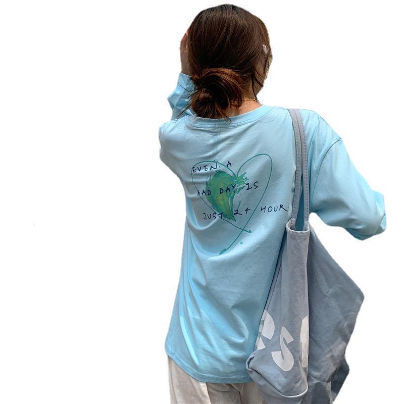 autumn new Korean version thin hem slit round neck long sleeved sweatshirt women's pullover love print top trend dongdumaoyi