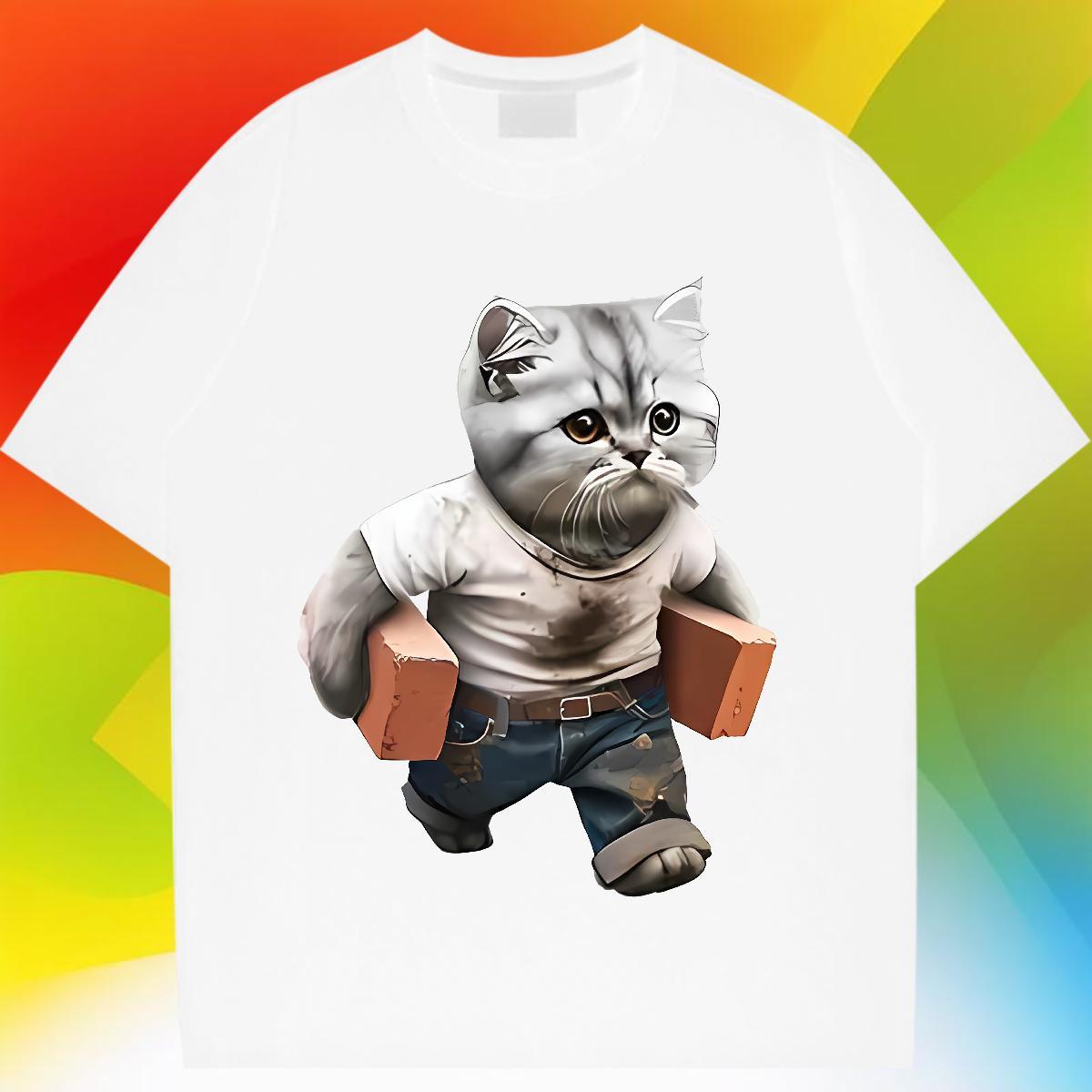 Fashion T-Shirts Breathable Short Sleeve 100% Cotton 230g Women Tshirts Custom Cartoon cat Outdoor 5A Clothings