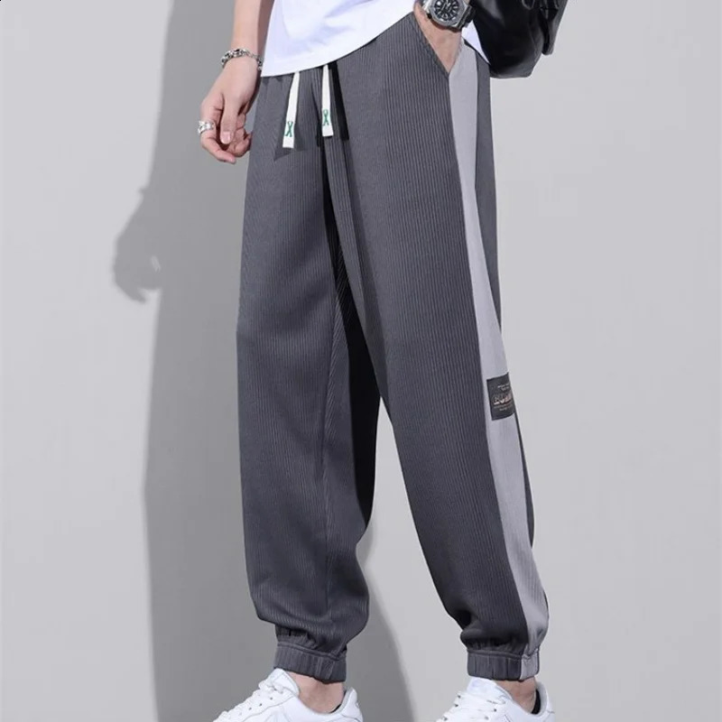 Versatile Street Thin Loose Breathable Sports Casual Pants Mens Trendy Pockets Patchwork Contrast Drawstring Straight Trousers 240822
