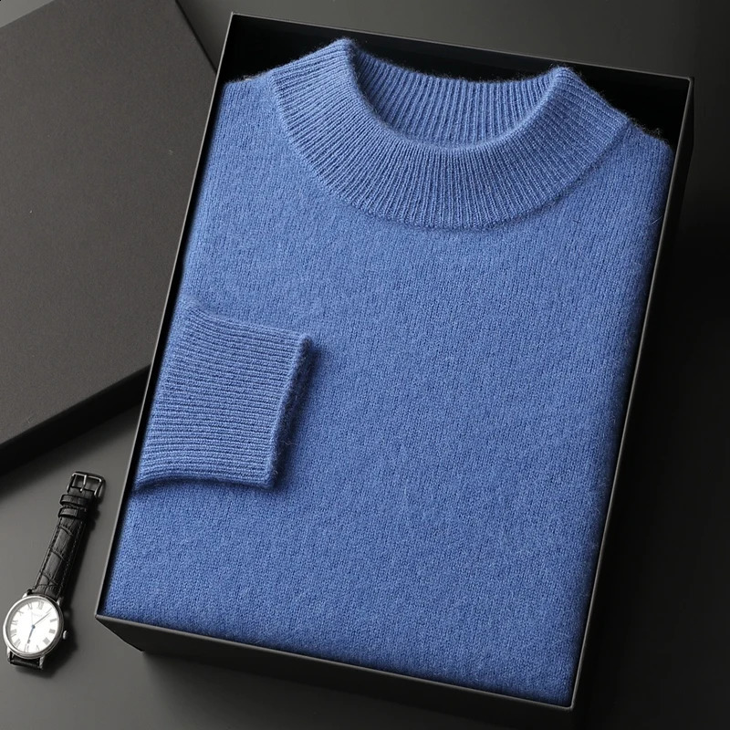 ZOCEPT Mens Winter Thick Sweater Warm Natural Cashmere Seamless Knitted Pullover Solid Top with Collar 240821