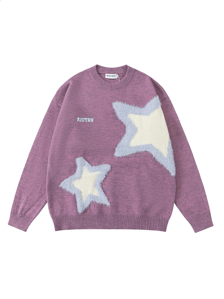 Womens Star Pullover Knitted Sweater Harajuku 90s Aesthetics Y2k Oneck Long sleeved Retro 2000s Clothing Autumn 240821