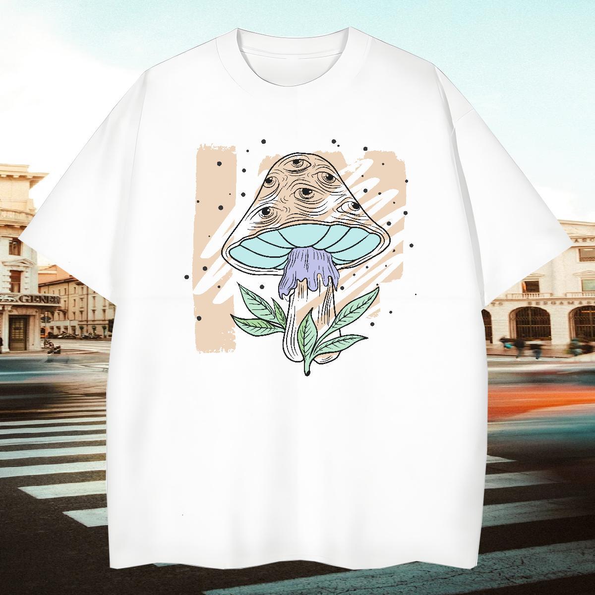 Loose Fit Couples T Shirts Casual Beach 230g 100% Cotton Oversized 4XL Breathable Short Sleeve mushroom T shirt Casual New Wear