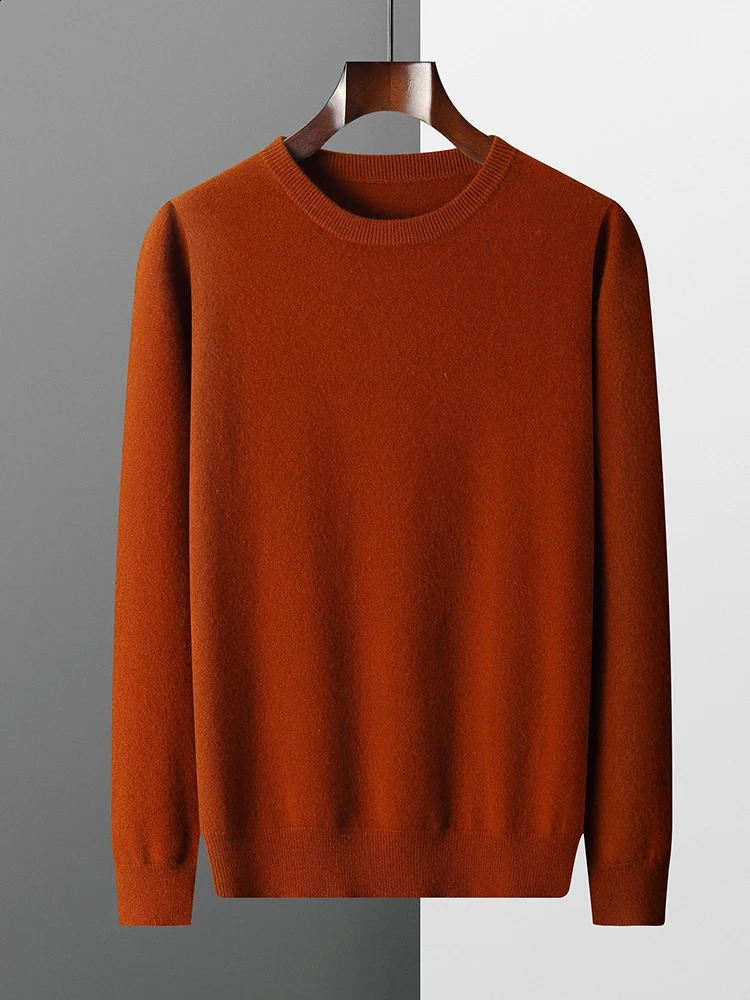 MVLYFLRT 100% Pure Merino Wool Sweater Mens Round Neck Pullover Top Autumn Winter Thin Solid Color Versatile Basic 240821