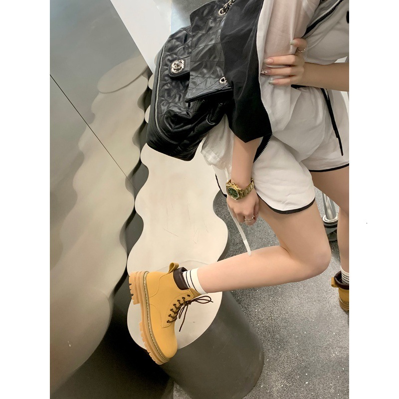 Ddmyoutdoor Cowhide Edition Grape Mom Same Autumn Winter New Style Short Thick Bottom Kick Ard Yellow Genuine Leather Martin Boots For Women OUTDOOR