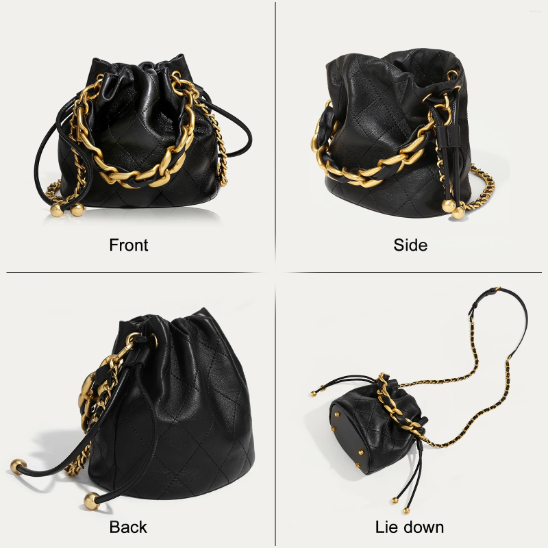 Drawstring TOUTOU Genuine Leather Quilted Bucket Bag Fashionable Chain Crossbody Women's Argyle Embroidered Wallet 7734 4