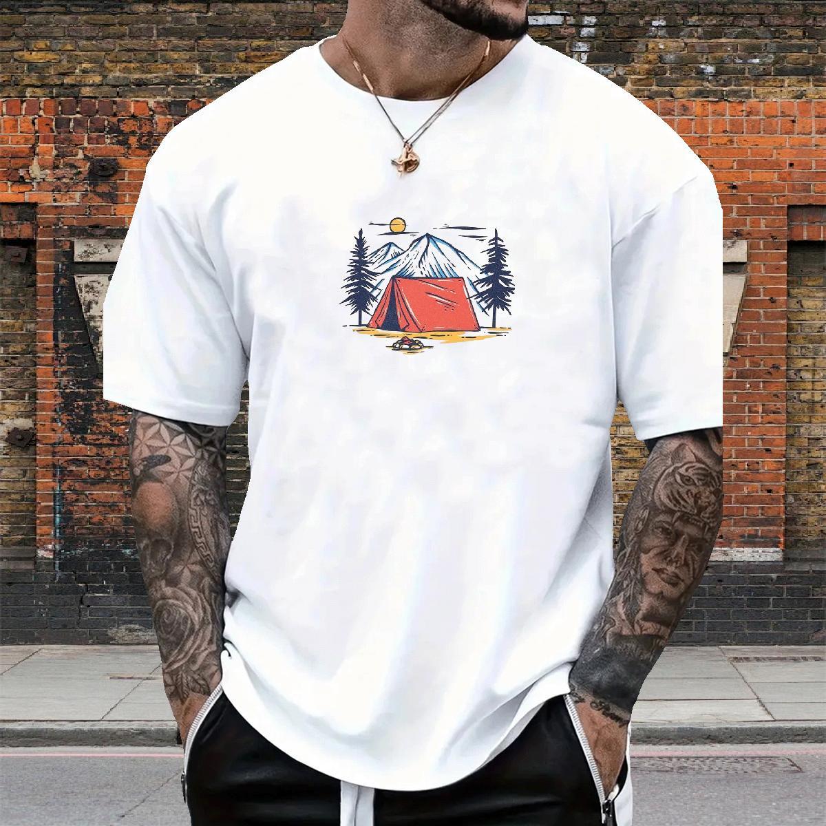 Unisex Mens Tshirts Casual Beach 100% Cotton 230g Custom Printing O Neck Short Sleeves mountains T-Shirts for Men New Tops Tees