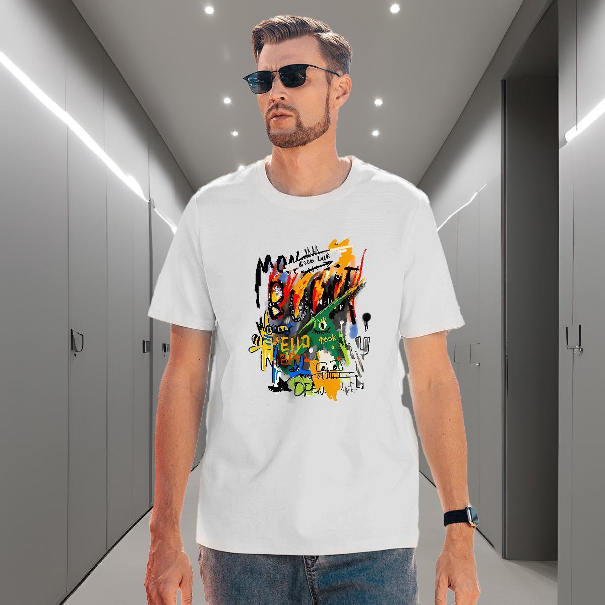 Classic Men Tshirts 230g Cotton Casual Daily Wear graffiti Breathable T Shirt For Man Popular Cartoon Printing L-4XL Tees