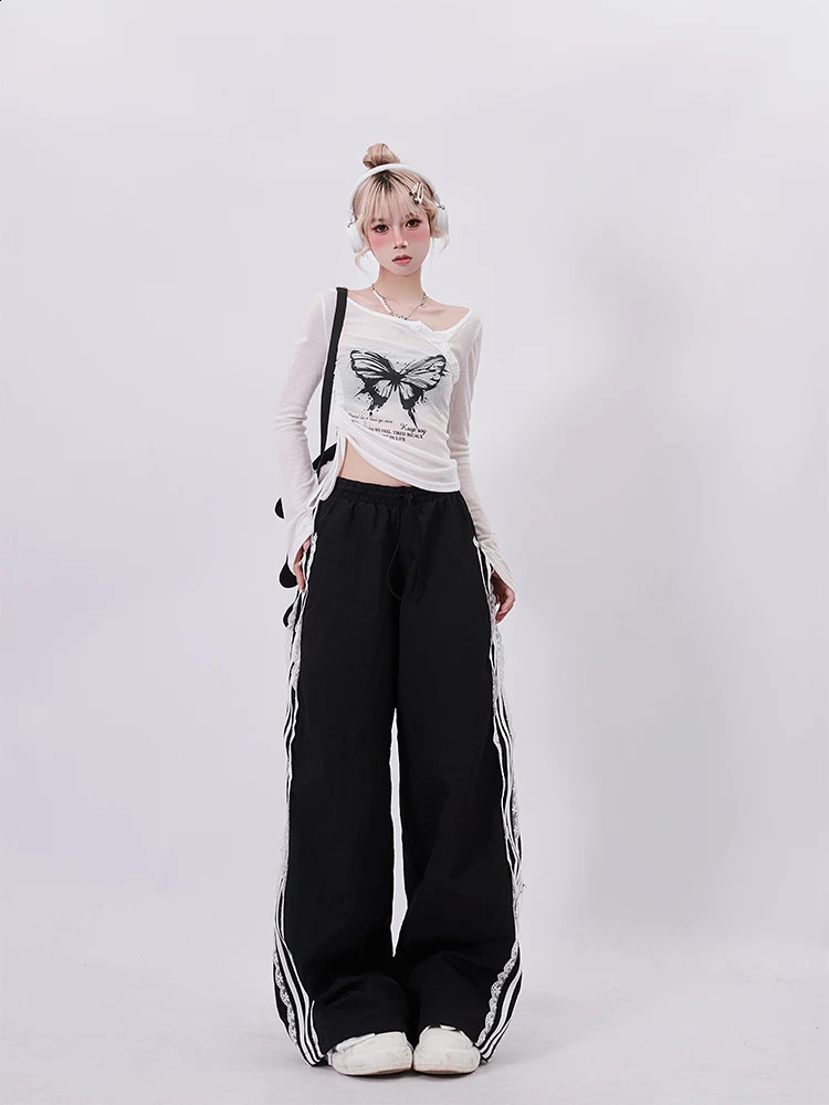 Women American Vintage 2000s Harajuku Sporty Pants Baggy Pantalones Trousers Y2k Japanese Goth Punk E-girl Loose Casual Joggers 240821