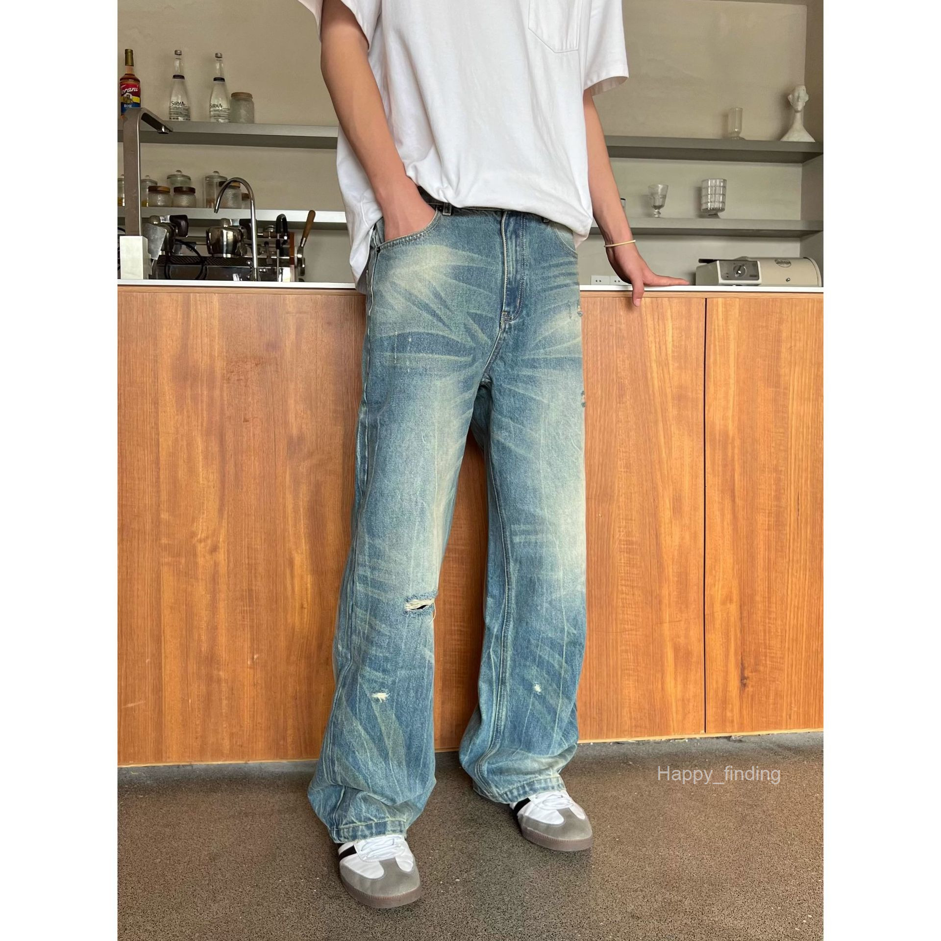 Washed Straight Leg Loose Jeans for Men Spring New Trend Casual Versatile Long Pants