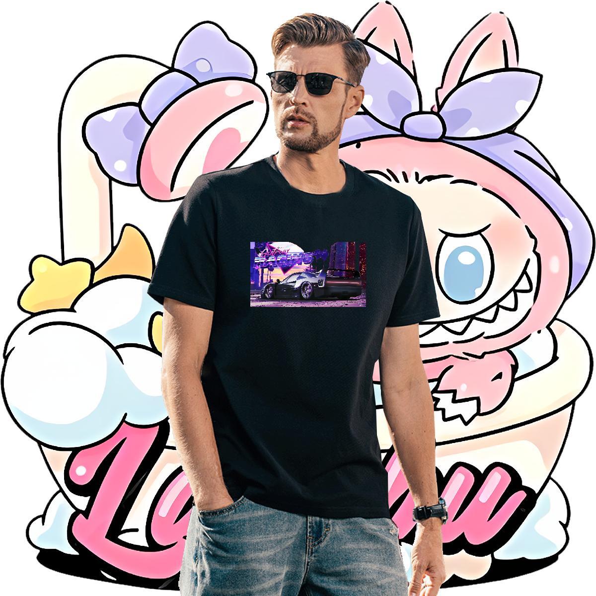 Loose Fit car T shirt Street Men Tshirts 230g 100% Cotton Fashion New Breathable Cartoon Print Wear