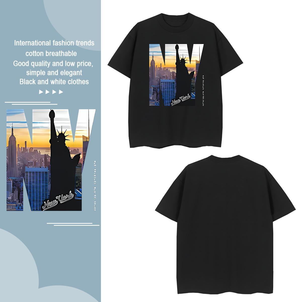 Loose Statue of Liberty T-Shirts for Men Summer Casual Mens Tshirts 230g Cotton Casual New O-Neck Short Sleeve Asian Size Tee Shirt