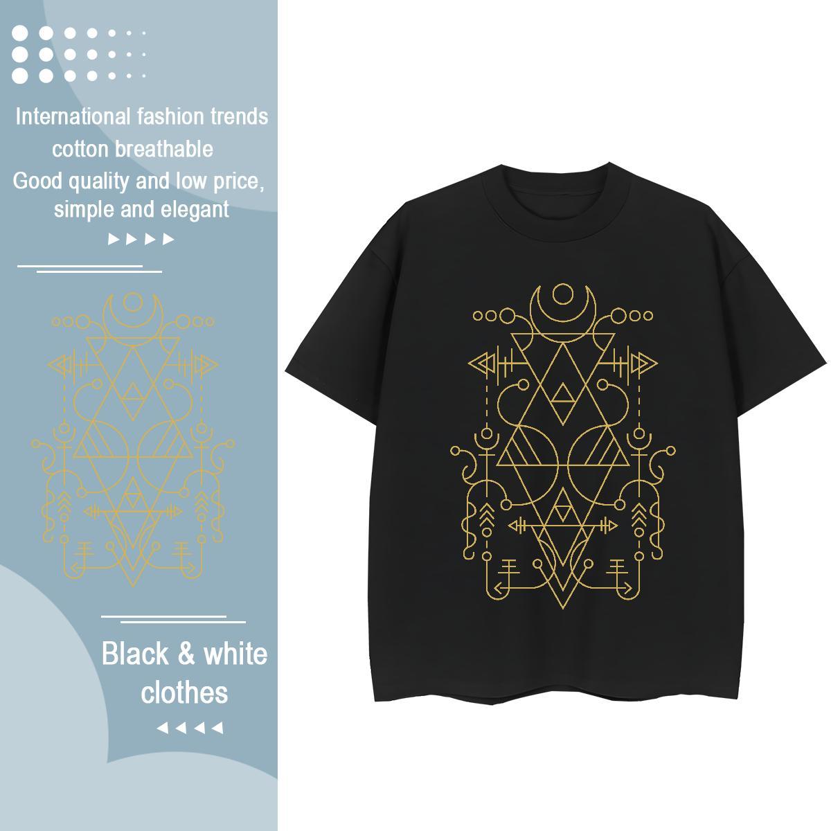5A Tshirt for Man Woman 230g Cotton Geometric line Hip Hop Street T Shirts Women Breathable Short Sleeve Plus Size Cartoon Tops Tees