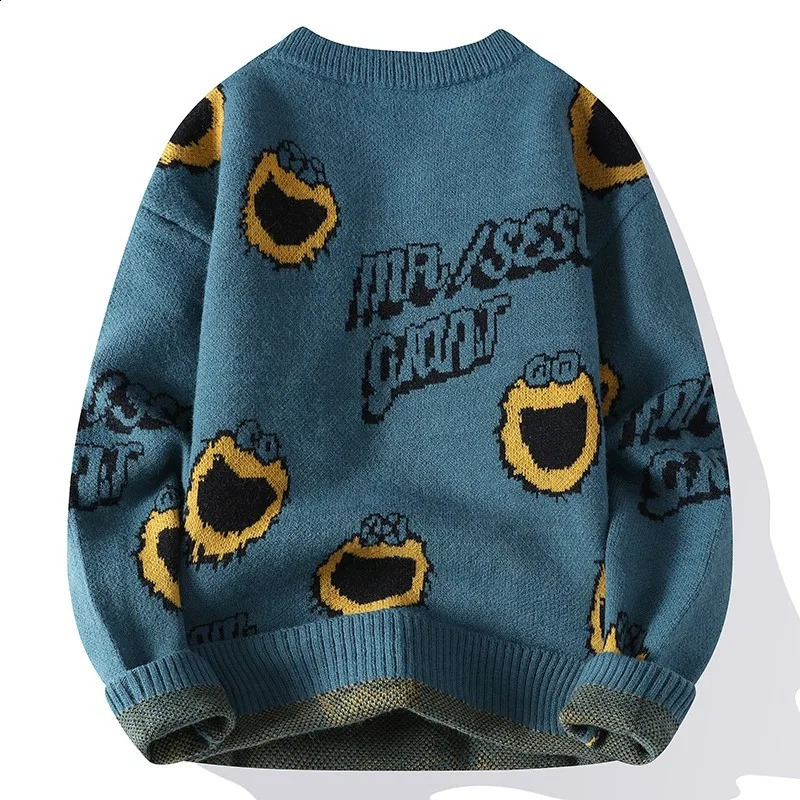 Mens autumn and winter knitted floral mens casual loose letter jacquard sweater street Harajuku warm 4XL 240821