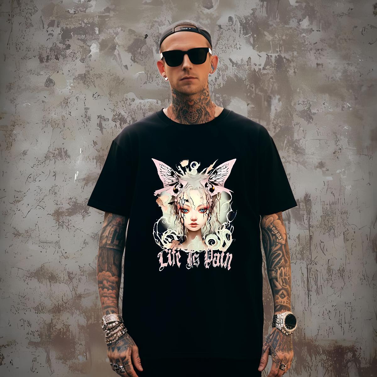 TOP Quality Butterfly Girl T Shirt For Man Daily Wear Men Tees 230g Cotton Factory Direct Crew Neck Custom Anime Top Tees