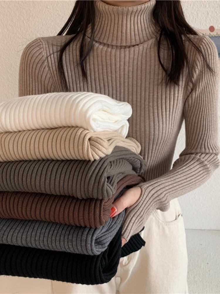 Turtleneck Sweater For Women - Winter Knitted Elasticity Jumper Pull Femme, Ribbed Pullover