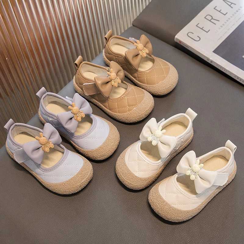 Flat shoes Girls Mary Janes Cute Flat Sewing Pu Leather Little Children Leather Shoes Pu 21-30 Hook-loop Anti-slip Lovely Kids Spring Shoe