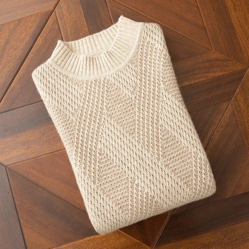 AutumnWinter Collection 100% Cashmere Mens Seven Needle Thickened Half High Neck Two Color Casual Sweater 240821