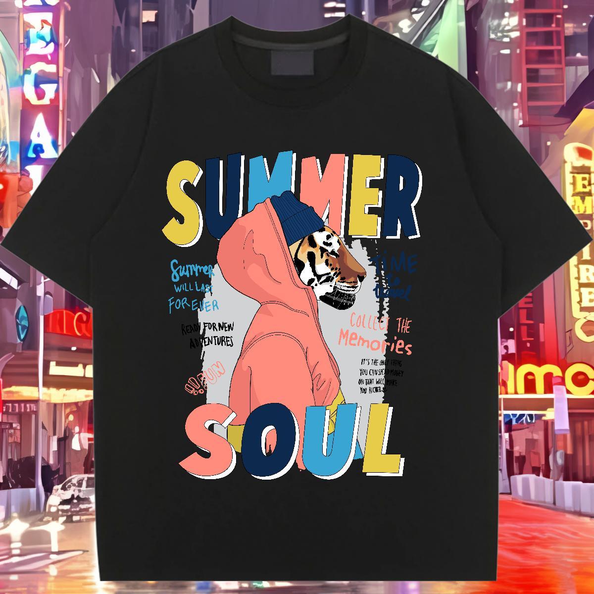 2024 DIY T Shirts Women Round Neck Short Sleeve 100% Cotton 230g Tshirt for Man Woman Custom Cartoon tiger Casual 5A Clothes Shirt