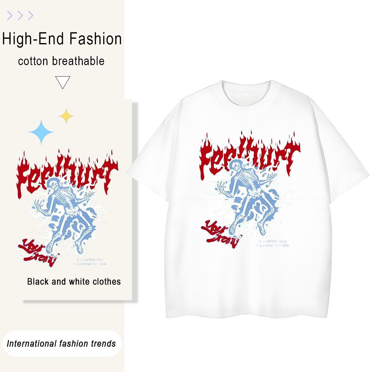 Fashion New T-Shirts 230g Cotton Comfortable Daily Outfit skull Tshirt for Man Woman High quality White Plus Size Clothes Shirt