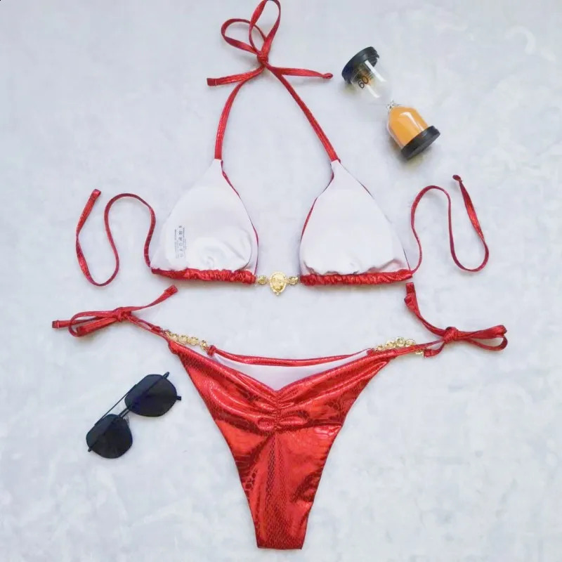 Red Sexy Bikinis Swimsuits With Rhinestones Women Swimwear Push Up Brazilian Bikini Beach Swim Wear Bathing Suits Pool Bather 240822