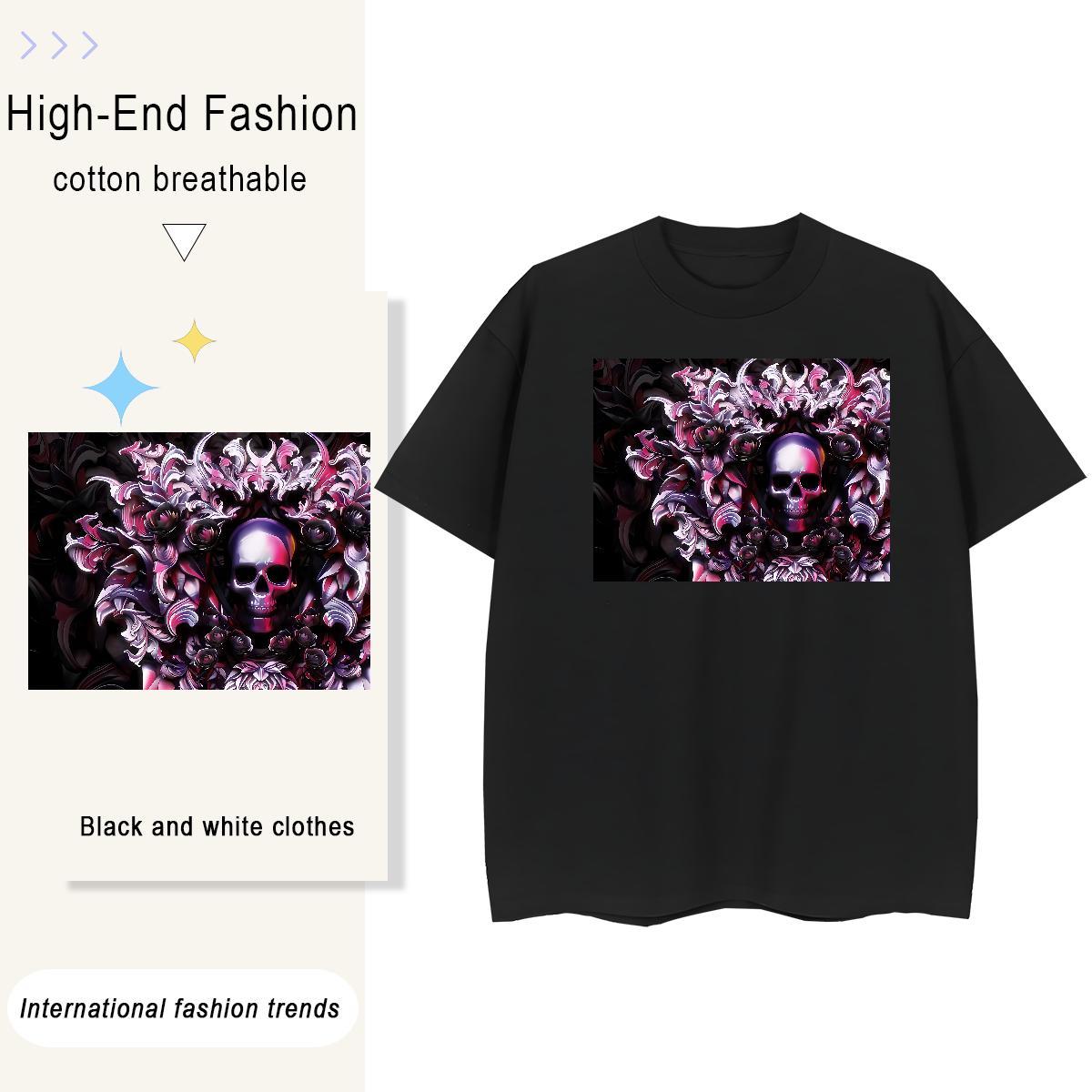 2024 Designer T Shirts Women 100% Cotton 230g Breathable Short Sleeve Street Casual skull Womens Tshirts Designer Nice Cartoon Print Clothes