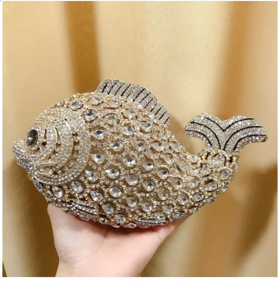 XIYUAN Fish shaped Womens Rhinestone Wallet Night Bag Diamond Metal Clutch Wedding Party Minaudiere and Handbag 240822