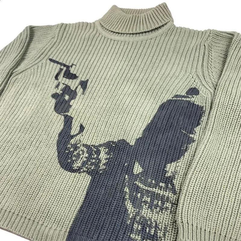 Y2K autumn and winter mens and womens pullover sweaters fashion casual loose fit high neck Gothic knit Harajuku stre 240821