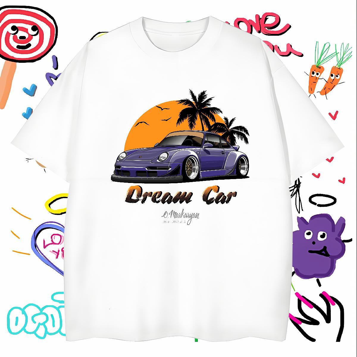 Classic car T shirt Hip Hop Men Clothes T-Shirt 100% Cotton 230g New Designer Pure Cotton Cartoon Printing L-4XL Tops