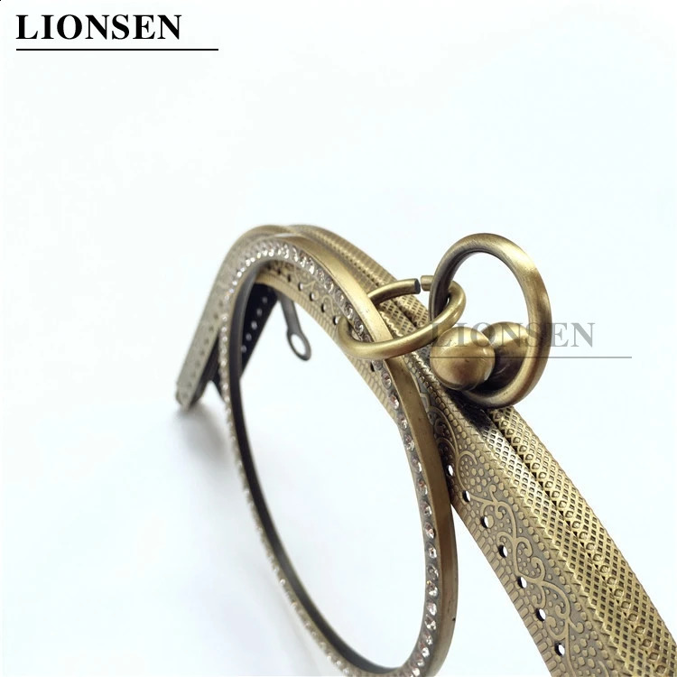 Lion 1 piece 18.5CM crystal ring metal wallet frame handle clutch bag accessories DIY kissing buckle lock embossed handbag hardware 240821