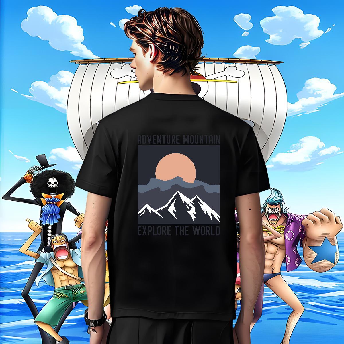 Loose Men Tops Tees Anime Printing Street 230g 100% Cotton Custom Cartoon Breathable Crew Neck mountains T Shirt For Man Fashion Design Top Tees