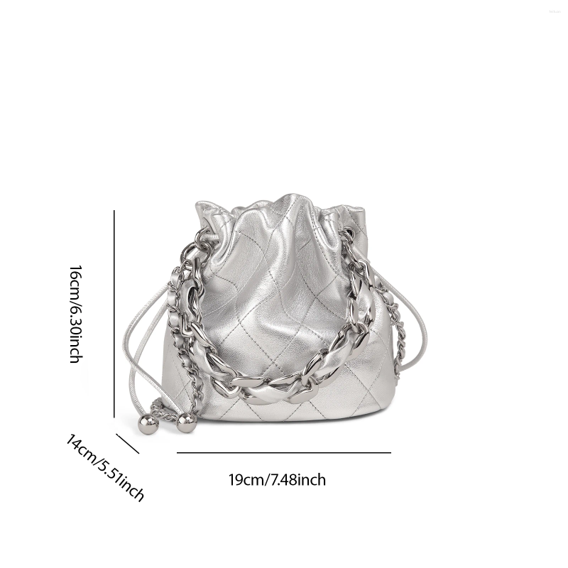 Drawstring TOUTOU Genuine Leather Quilted Bucket Bag Fashionable Chain Crossbody Women's Argyle Embroidered Wallet 7734 4