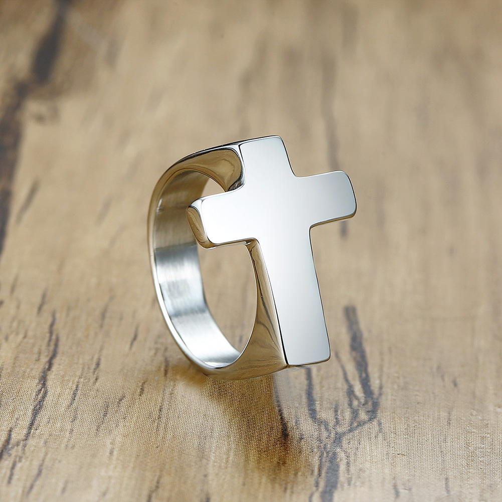 #7-#15 Classic Shiny Cross Ring Titanium Steel High Polished Women Mens Jewelry