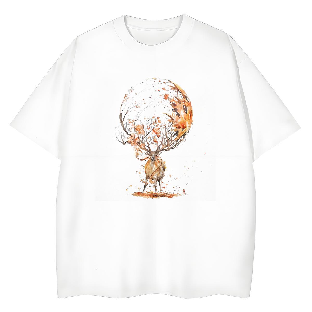 Designer T Shirts Women Comfortable 230g 100% Cotton Women Tshirts DIY Anime Deer Casual Daily Wear Unisex Clothes