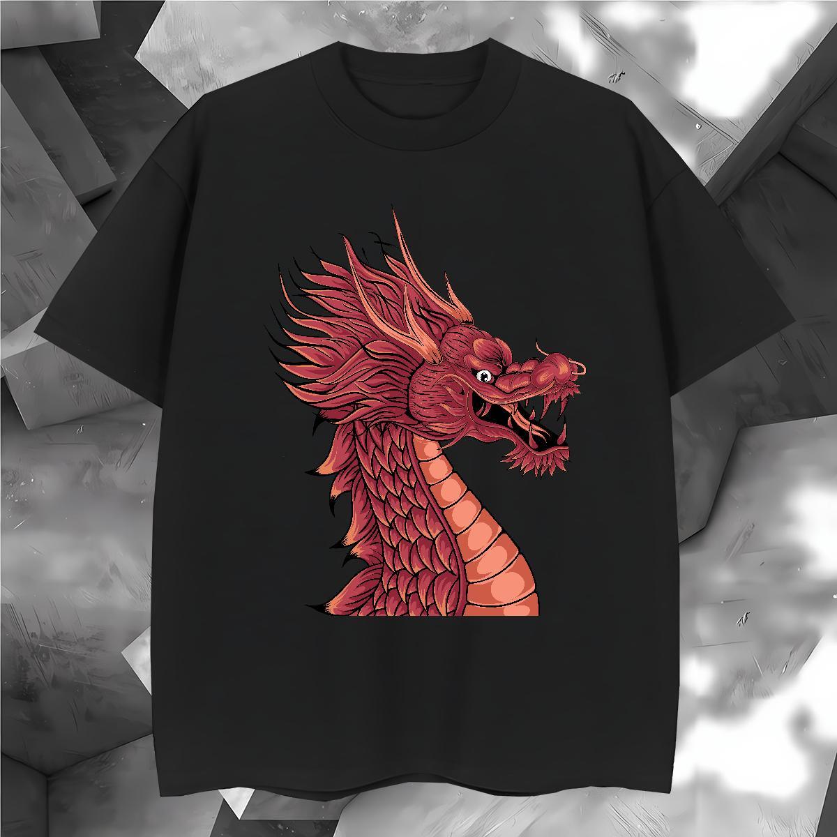 Classic dragon head T shirt Sports Casual Men Tshirts 230g 100% Cotton Stylist Breathable Short Sleeve Plus Size Cartoon Tees