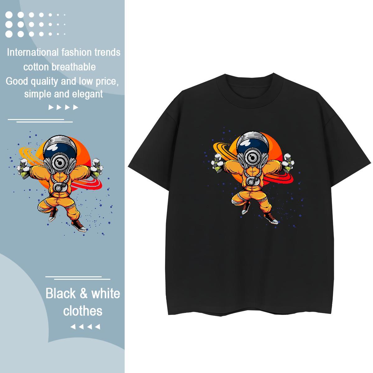 Free Shipping Couples T Shirts 100% Cotton 230g cosmonaut Casual Sport T shirt Short Sleeve O-Neck Customized Print Clothes
