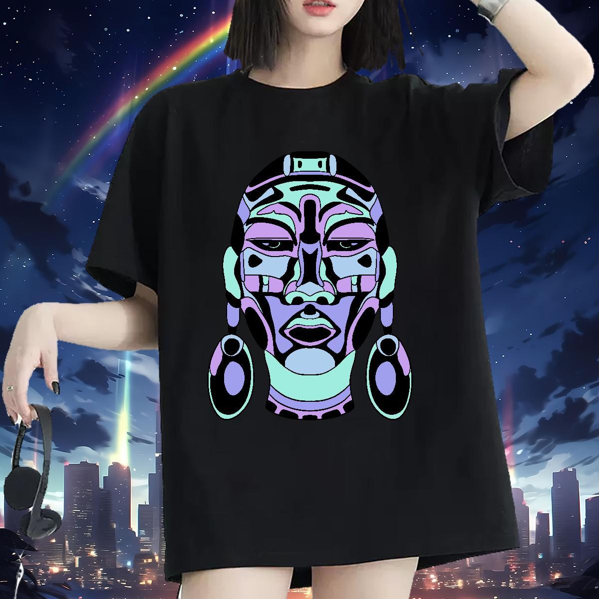 New T-Shirts Breathable Short Sleeve 230g 100% Cotton Women Tees Black Oversized ET Daily Wear Loose Top Shirts