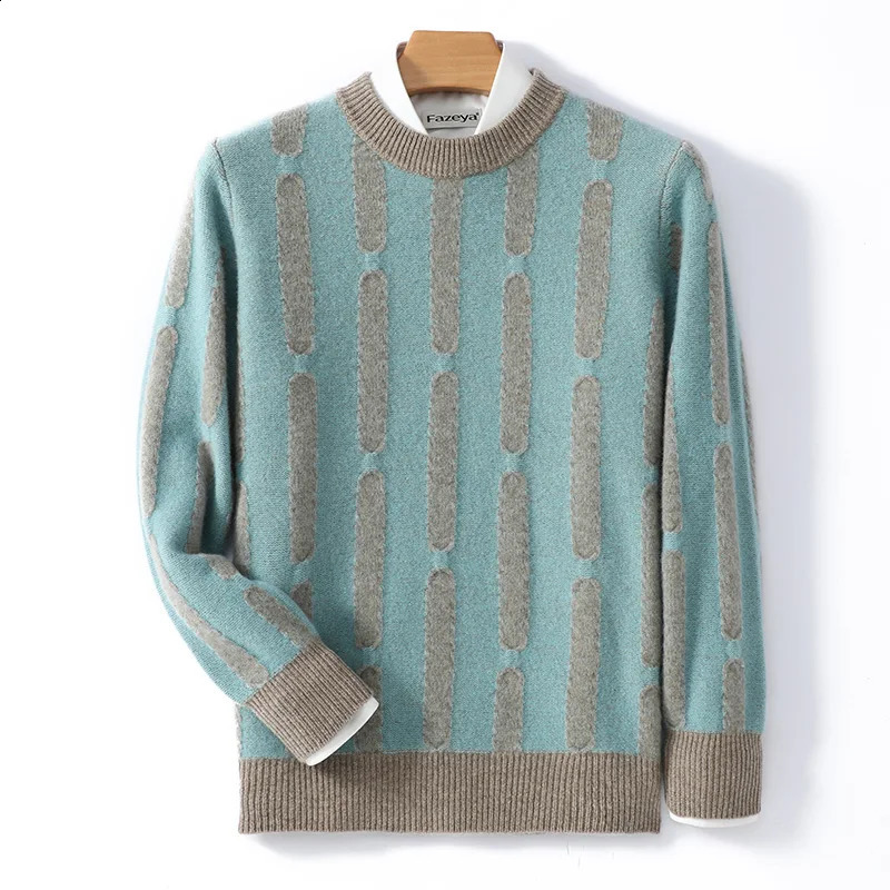 High Quality Cashmere Sweater For Mens Winter Casual Round Neck Thick Insulation Men Knitted Jacquard Pure Wool Sweater Pullove 240821