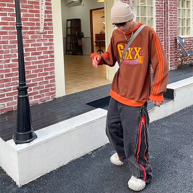 Cool Side Zipper Oversize Hip Hop Men Wide Jeans Pants Y2K Clothes Straight Loose Punk Denim Trousers Pantalon Homme 240821