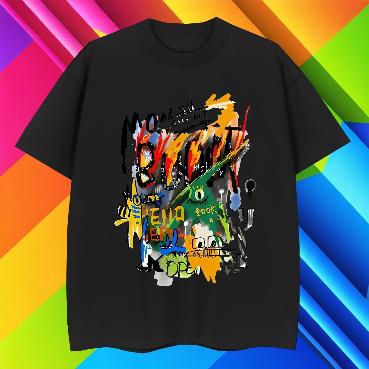 2024 graffiti Couples T Shirts 230g Pure Cotton T Shirts Men Cartoon Print Sport Breathable Comfortable Polos