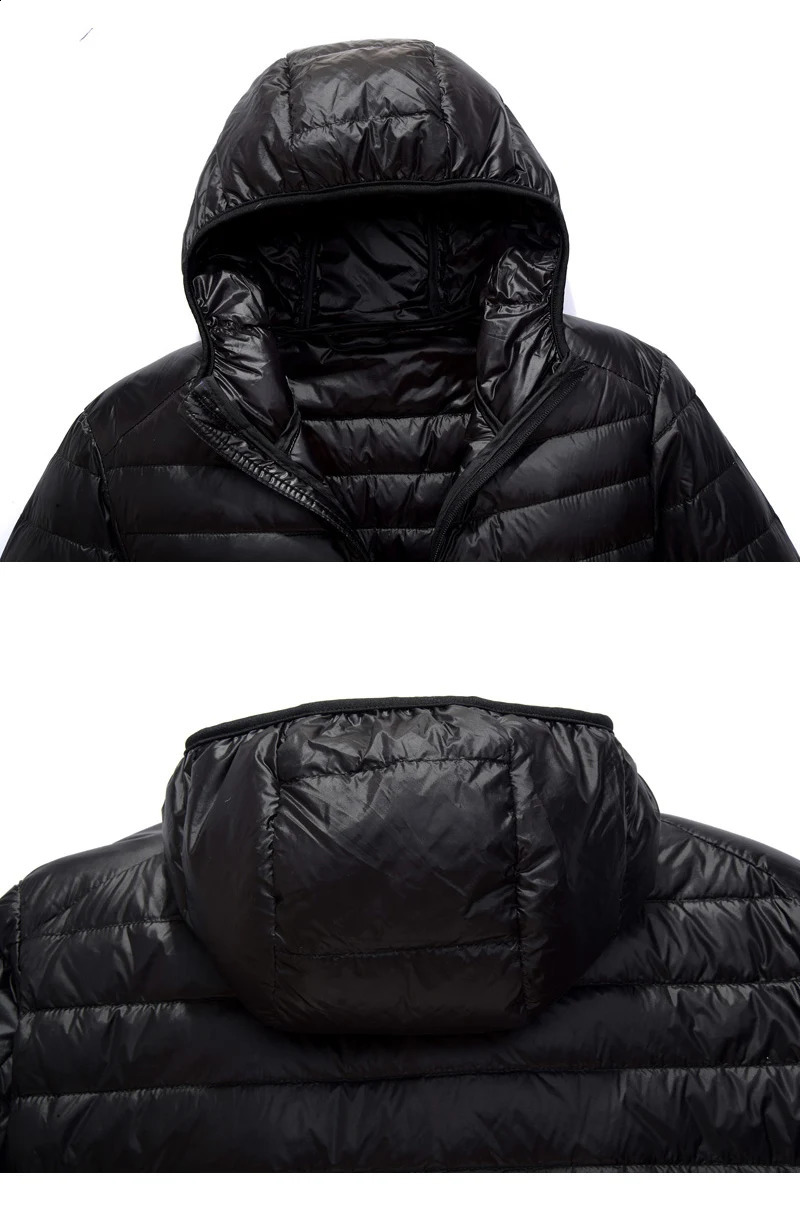 Winter mens ultrathin down jacket white duck hooded long sleeved warm Parka portable model 240822