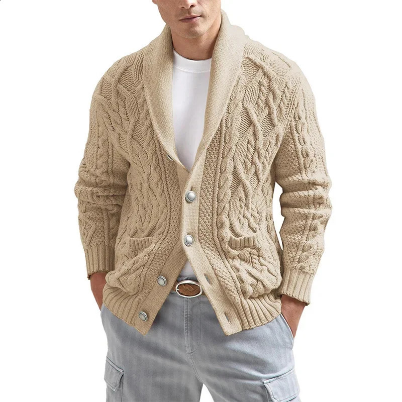 European and American Cardigan Sweater Style for Men Solid Color Long-sleeved Knitted Sweater Coat for Autumn and Winter 240821